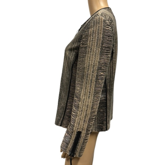Blue Ice Tan Black Textured Zip Up Zip Sides and Cuffs Blazer Jacket Womens 10 - Picture 3 of 11